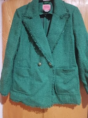 kate spade Emerald Green Tweed Double-Breasted Blazer